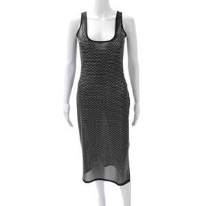 Cynthia Rowley Womens Textured Sleeveless Scoop Neck Rhinestone Dress Black Size